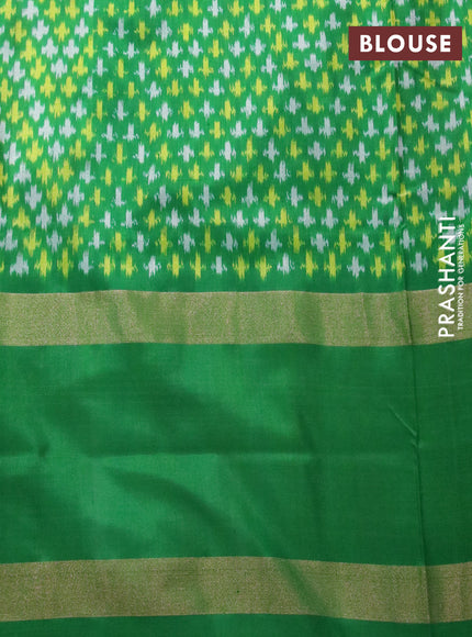 Pochampally silk saree light pink and green with allover ikat weaves and long zari woven ikat border