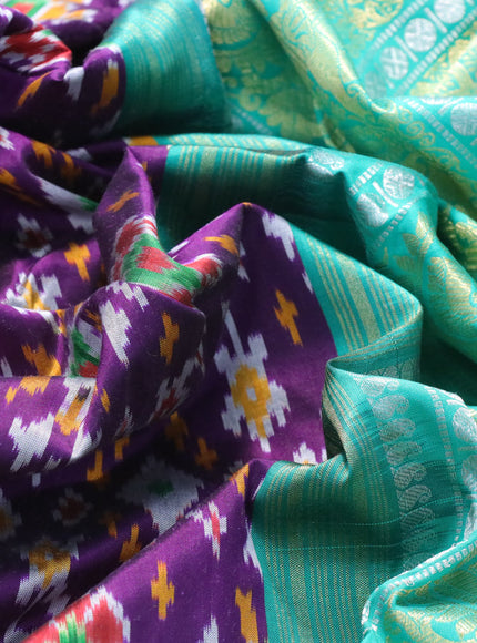 Pochampally silk saree violet and teal green shade with allover ikat weaves and long rich zari woven border