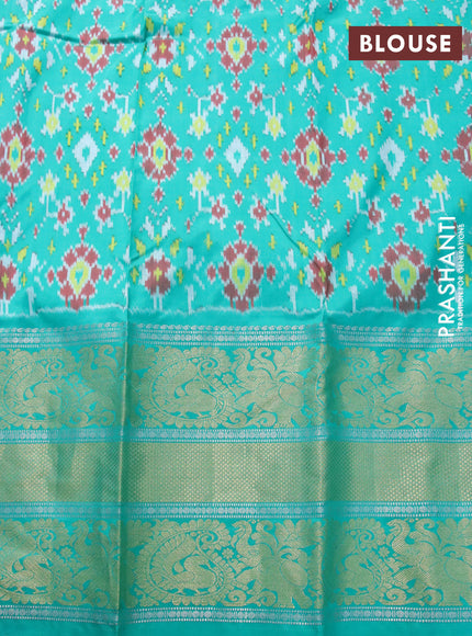 Pochampally silk saree violet and teal green shade with allover ikat weaves and long rich zari woven border