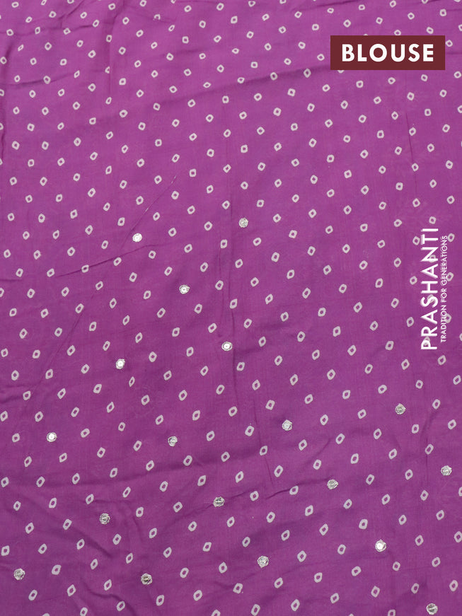 Muslin silk saree purple with allover dabu prints & pita work and ajrakh printed border