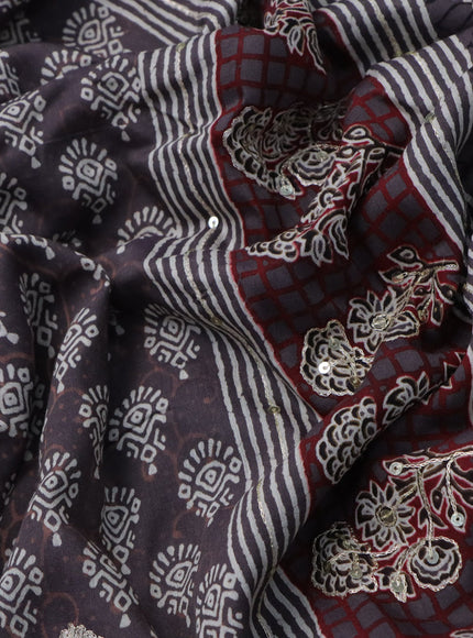 Muslin silk saree grey and maroon with allover butta prints & pita work and printed border