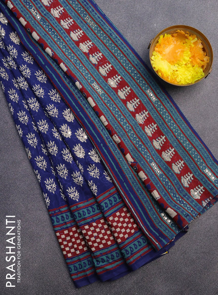 Muslin silk saree dark blue and maroon with allover butta prints & pita work and printed border