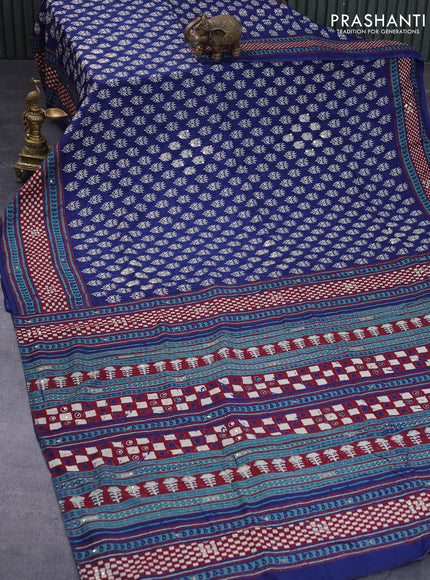 Muslin silk saree dark blue and maroon with allover butta prints & pita work and printed border