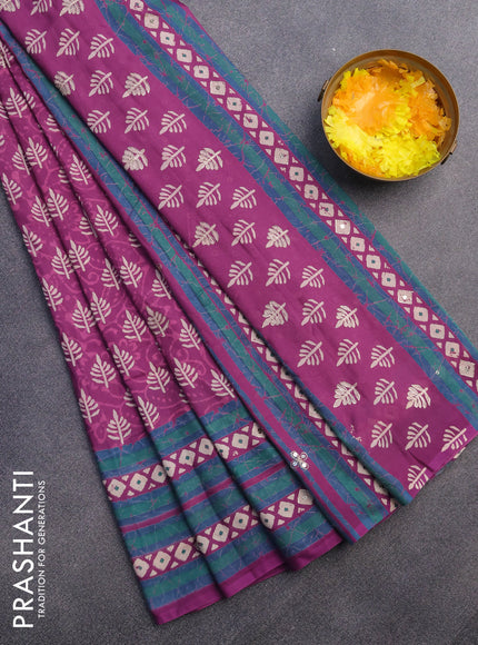 Muslin silk saree purple with allover butta prints & pita work and batik printed border