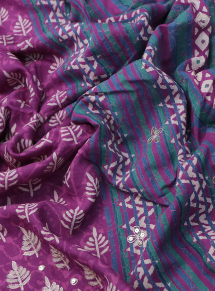 Muslin silk saree purple with allover butta prints & pita work and batik printed border