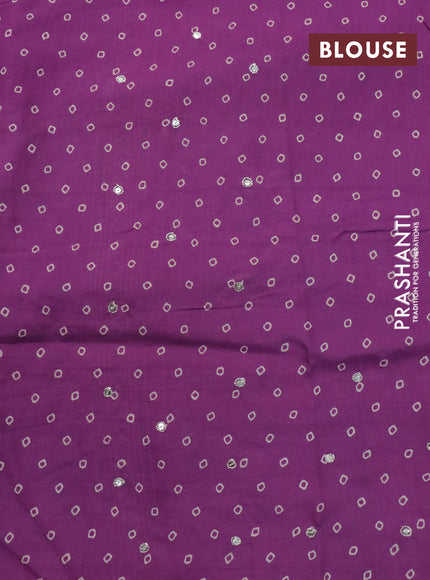 Muslin silk saree purple and green with allover dabu prints & pita work and ajrakh printed border