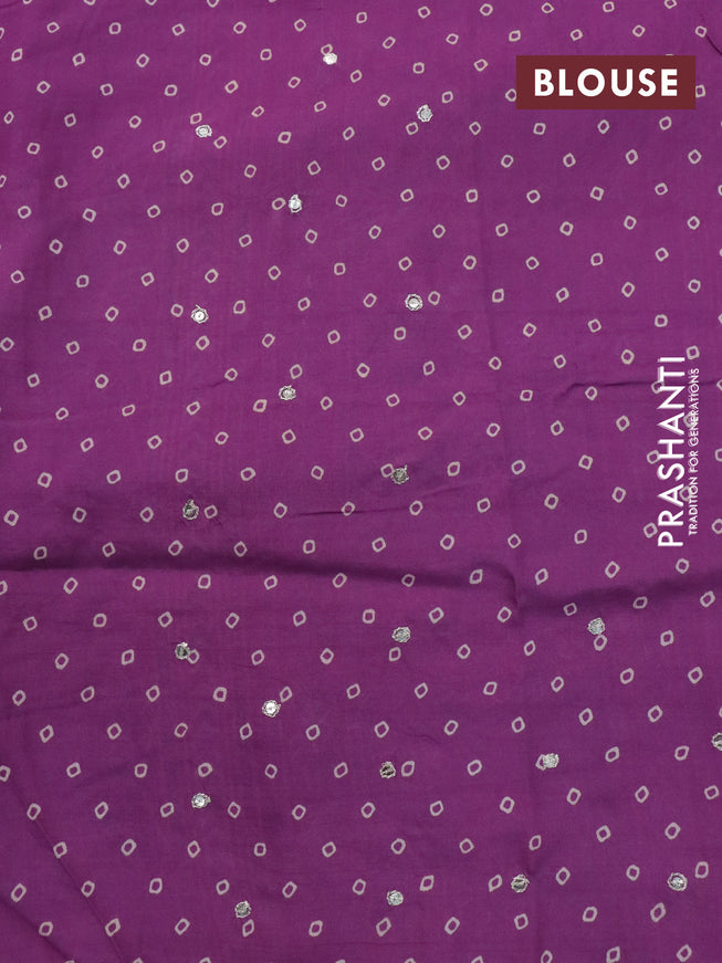 Muslin silk saree purple and green with allover dabu prints & pita work and ajrakh printed border