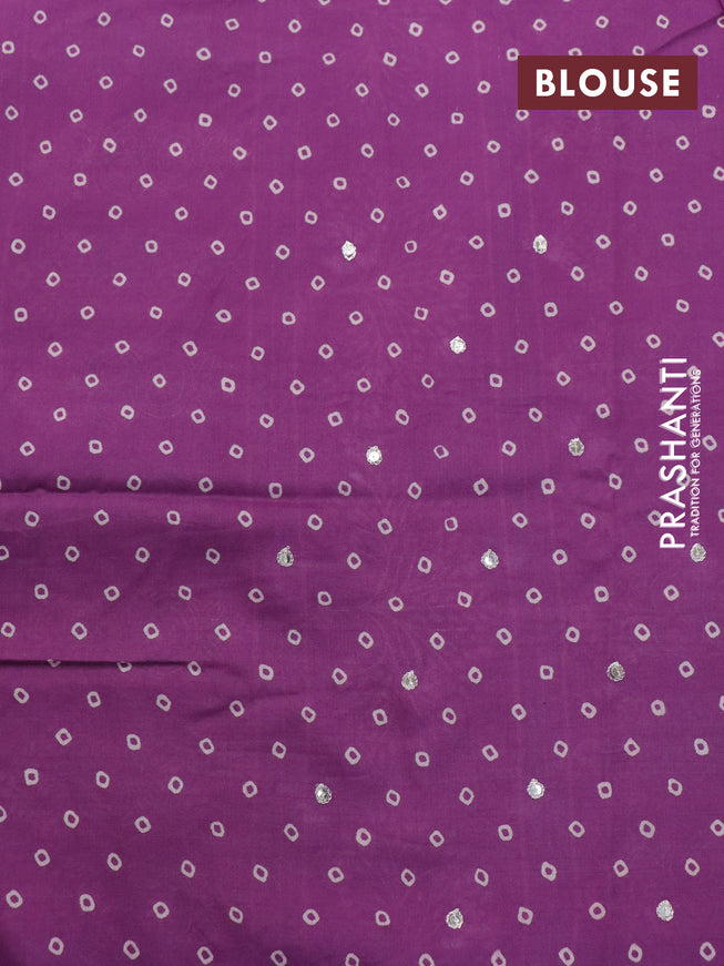 Muslin silk saree purple with allover dabu prints & pita work and ajrakh printed border