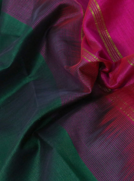 Silk cotton saree green and pink with plain body and zari woven border