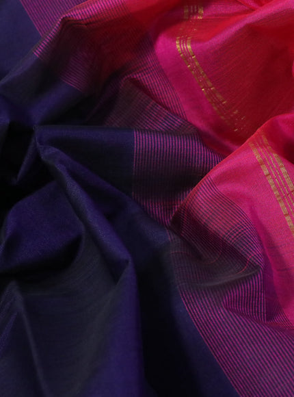 Silk cotton saree navy blue and pink with plain body and zari woven border