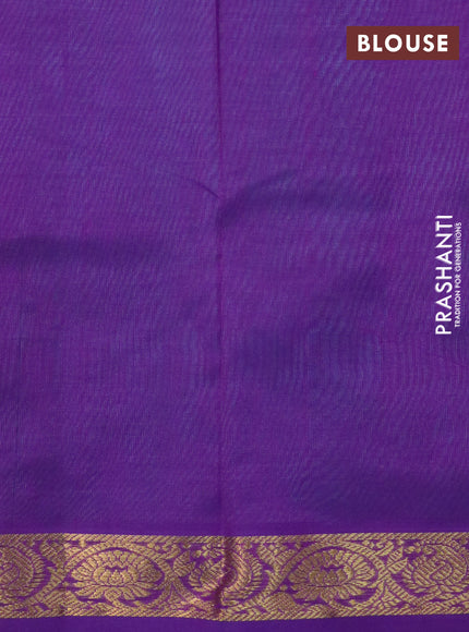 Silk cotton saree teal blue and violet with plain body and floral & paisley zari woven border