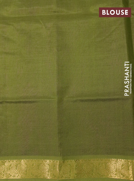 Silk cotton saree purple and mehendi green with plain body and annam zari woven border