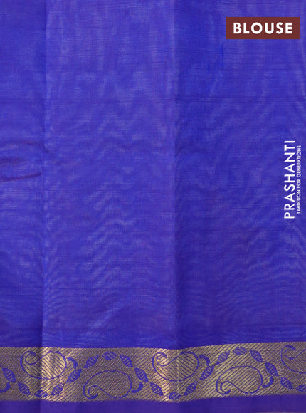 Silk cotton saree sandal and blue with plain body and paisley zari woven border