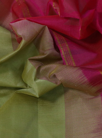 Silk cotton saree pastel green and pink with plain body and paisley zari woven border