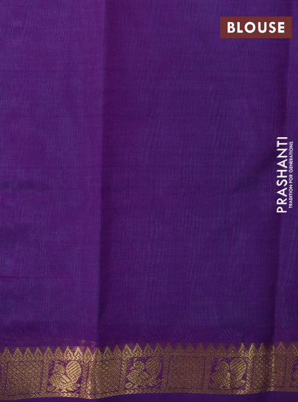 Silk cotton saree teal blue and violet with plain body and annam zari woven border