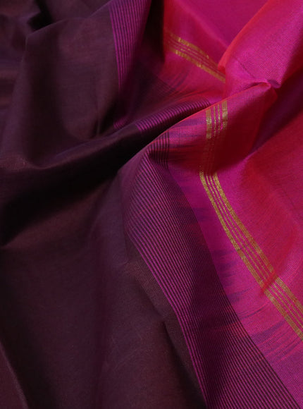 Silk cotton saree deep maroon and pink with plain body and annam zari woven border