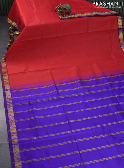 Silk cotton saree maroon shade and violet with plain body and annam zari woven border