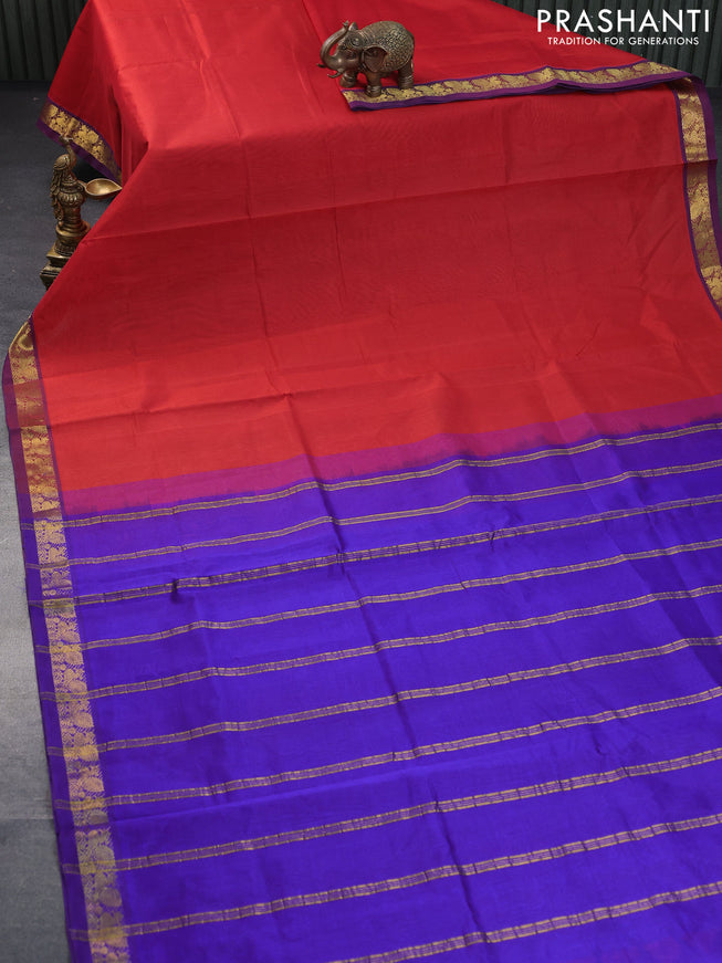 Silk cotton saree maroon shade and violet with plain body and annam zari woven border