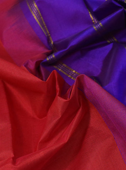 Silk cotton saree maroon shade and violet with plain body and annam zari woven border