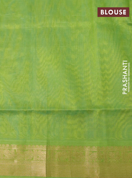 Silk cotton saree dual shade of teal blue and light green with plain body and zari woven border