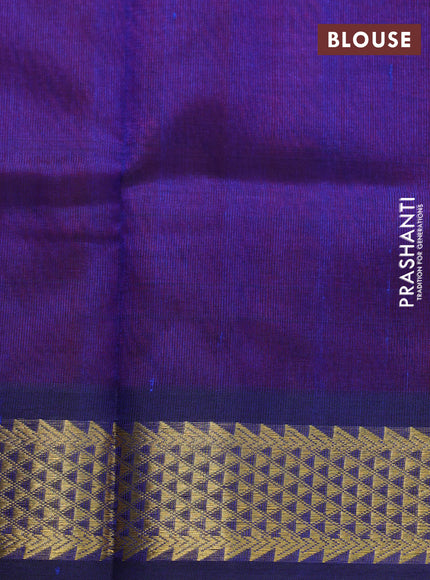 Silk cotton saree red and blue with plain body and zari woven border