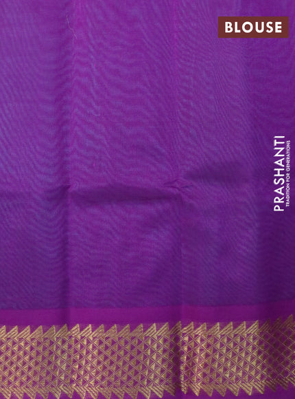 Silk cotton saree teal blue and purple with plain body and zari woven border