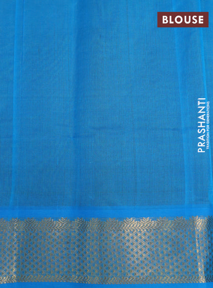 Silk cotton saree light green and cs blue with plain body and zari woven border