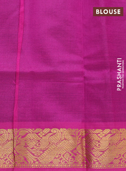 Silk cotton saree grey and pink with plain body and peacock zari woven border