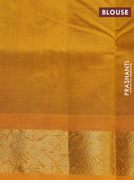 Silk cotton saree maroon and mustard yellow with plain body and peacock zari woven border