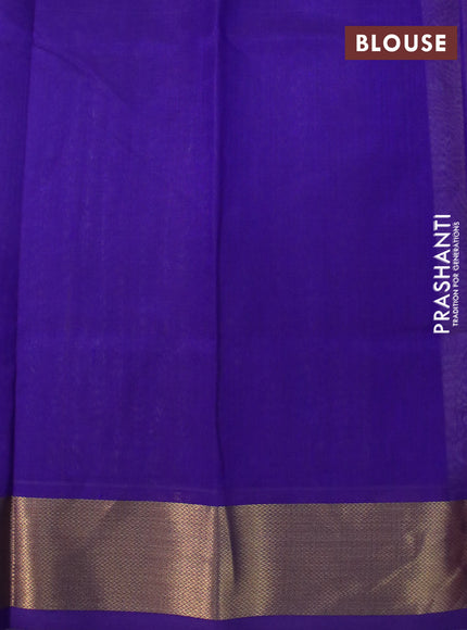 Silk cotton saree cream and blue with plain body and zari woven border