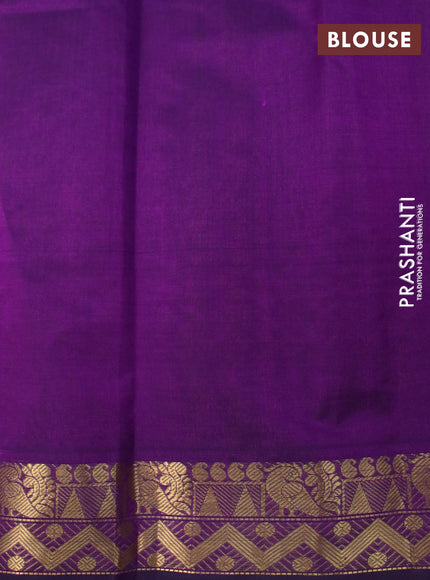 Silk cotton saree lime yellow and purple with plain body and zari woven border