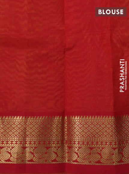 Silk cotton saree sandal and red with plain body and zari woven border