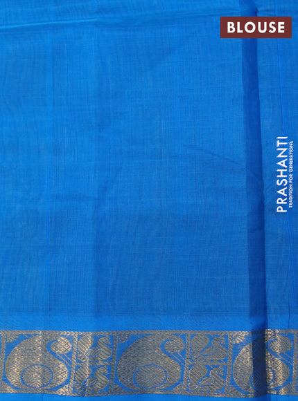 Silk cotton saree pastel green and cs blue with plain body and paisley zari woven border