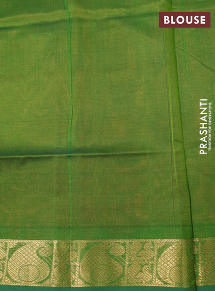 Silk cotton saree orange and light green with plain body and paisley zari woven border