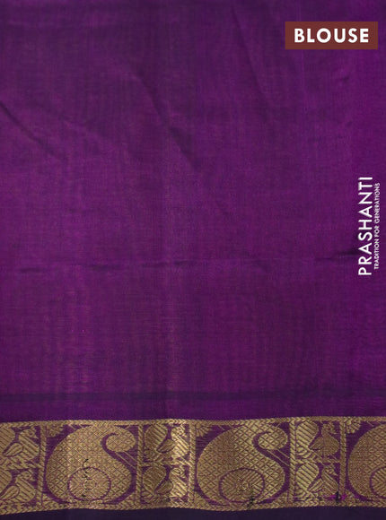 Silk cotton saree light green and purple with plain body and paisley zari woven border