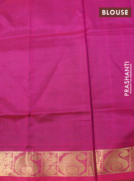 Silk cotton saree green and pink with plain body and paisley zari woven border