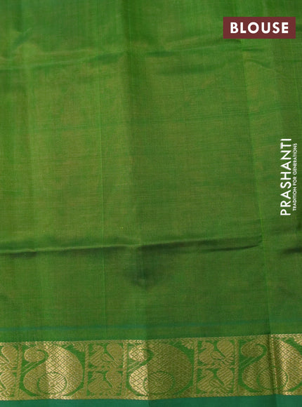 Silk cotton saree orange and green with plain body and paisley zari woven border