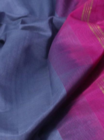 Silk cotton saree grey and pink with plain body and paisley zari woven border