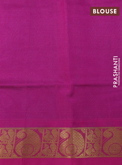 Silk cotton saree grey and pink with plain body and paisley zari woven border