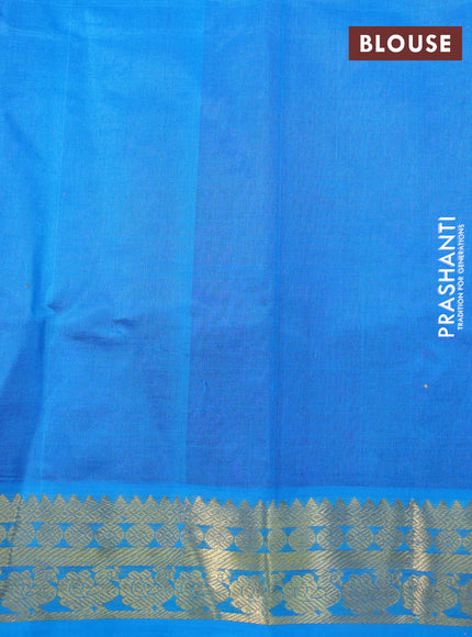 Silk cotton saree purple and cs blue with plain body and annam zari woven border