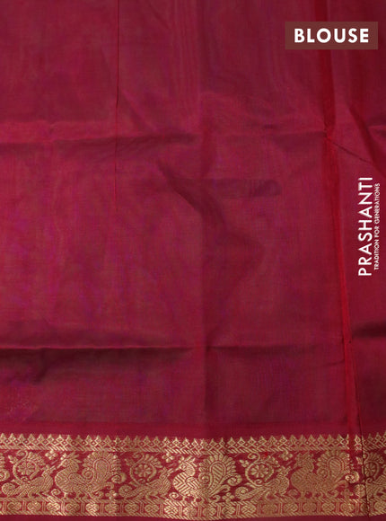 Silk cotton saree dual shade of bluish green and maroon with plain body and annam zari woven border