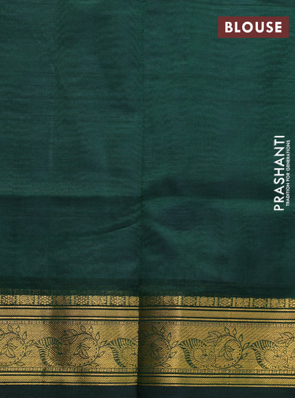 Silk cotton saree grey and green with plain body and zari woven border