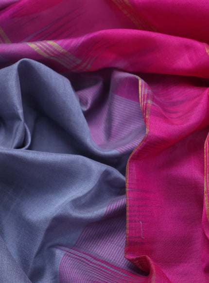 Silk cotton saree grey and pink with plain body and zari woven border