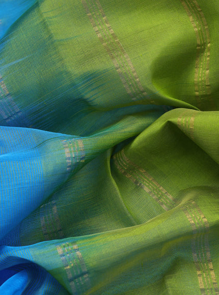 Silk cotton saree cs blue and light green with plain body and zari woven border