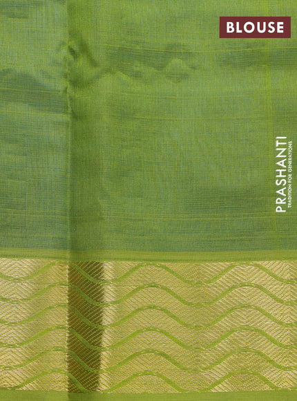 Silk cotton saree cs blue and light green with plain body and zari woven border