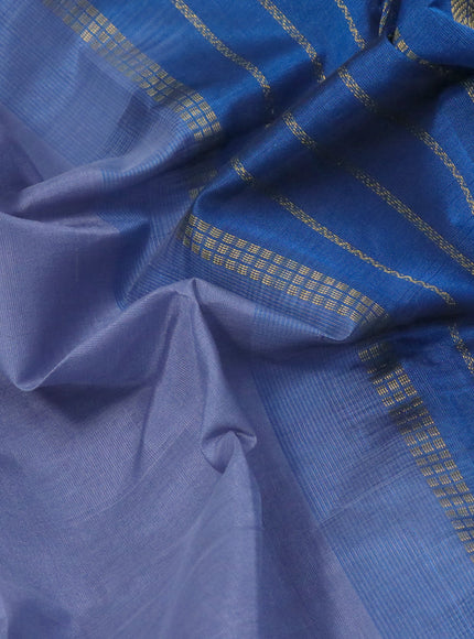 Silk cotton saree grey and cs blue with plain body and rudhraksha zari woven border