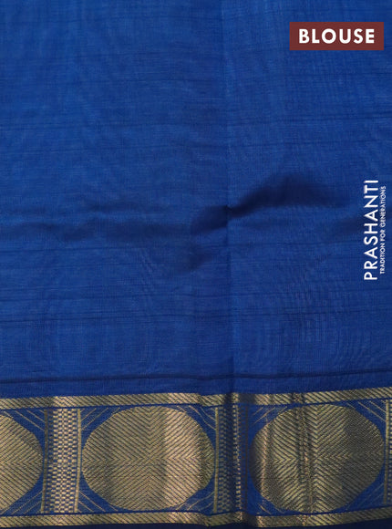 Silk cotton saree grey and cs blue with plain body and rudhraksha zari woven border