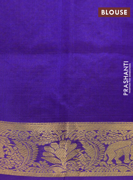 Silk cotton saree lime yellow and blue with plain body and zari woven border