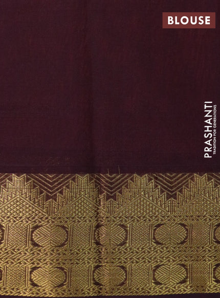 Silk cotton saree peach pink and deep maroon with plain body and temple & rudhraksha zari woven border