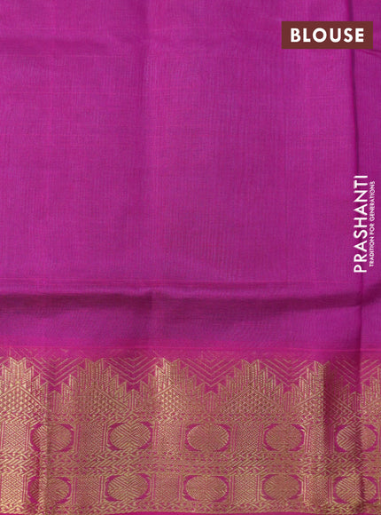 Silk cotton saree grey and pink with plain body and temple & rudhraksha zari woven border